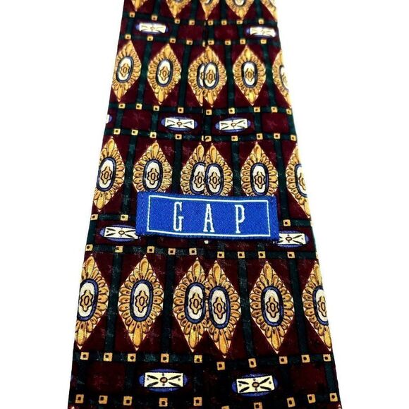 Gap Silk Tie Print Maroon Red Geometric‎ - Picture 3 of 7